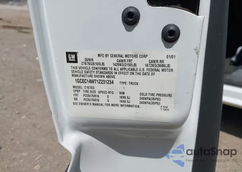 2001 Chevrolet Silverado 1500 from USA, damaged, VIN 1GCEC14W71Z231234